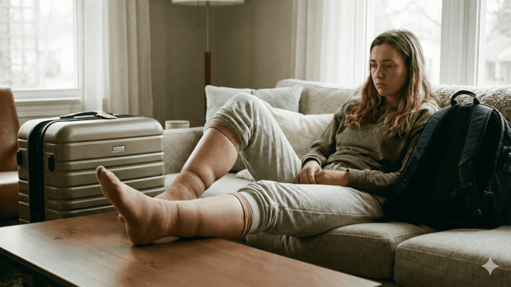 perna inchada apos viajar