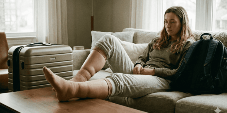 perna inchada apos viajar