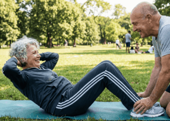 idosos fazendo abdominal