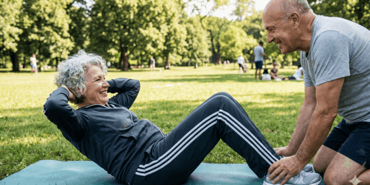 idosos fazendo abdominal