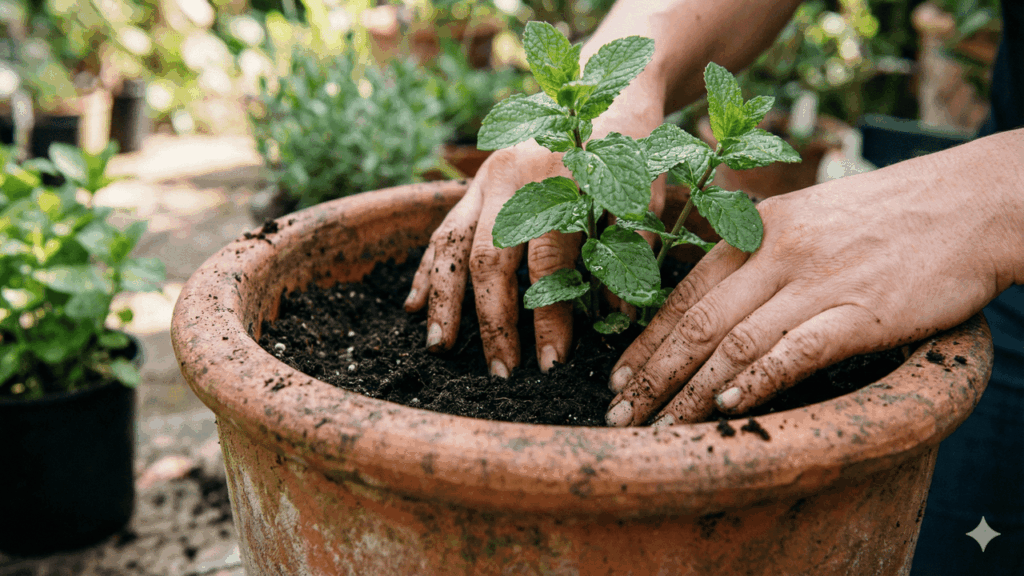 plantio de hortelã em vaso em casa ou apartamento