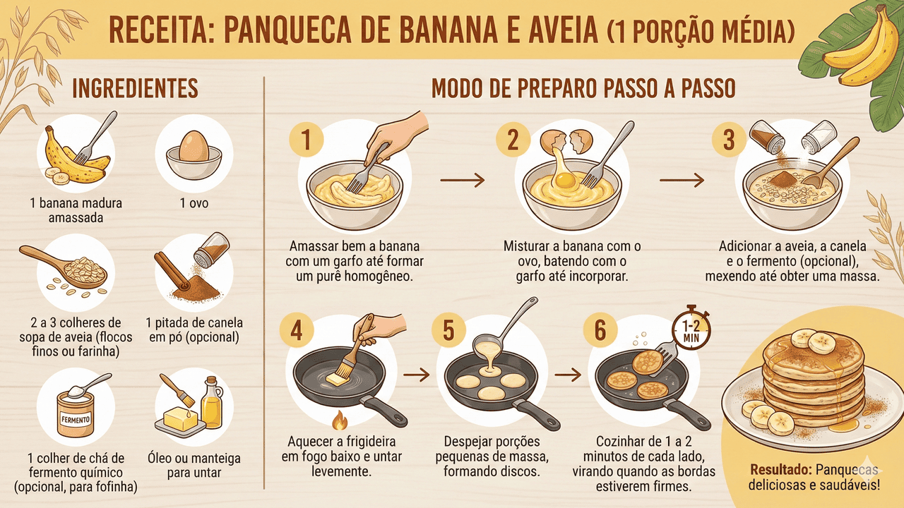 receita de panqueca de banana e aveia