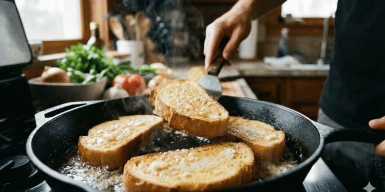 pão de alho de frigideira