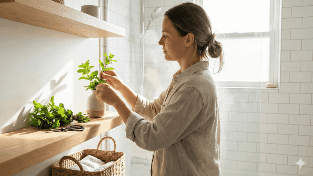 espalhar folhas de hortelã pelo banheiro