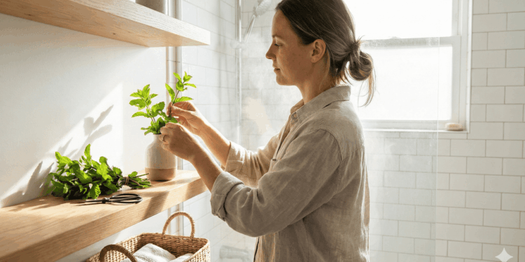 espalhar folhas de hortelã pelo banheiro