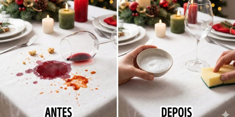 Limpe sua toalha de msa de jantar da melhor forma após a ceia de Natal com essa misturinha caseira