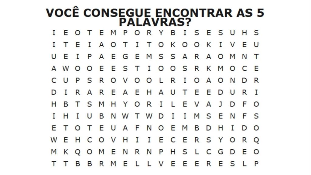 Encontre as 5 palavras em 30 segundos: será que você consegue?