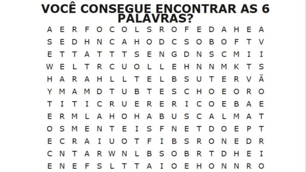Encontre as 6 palavras em 50 segundos e teste seu cérebro
