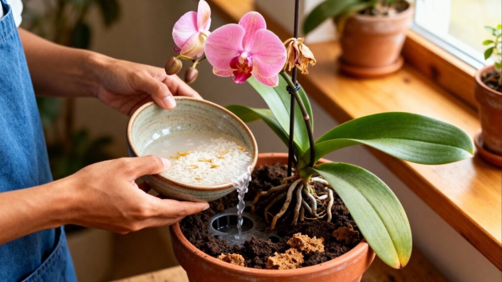 Por que usar água do arroz para regar a orquídea e para que serve isso?