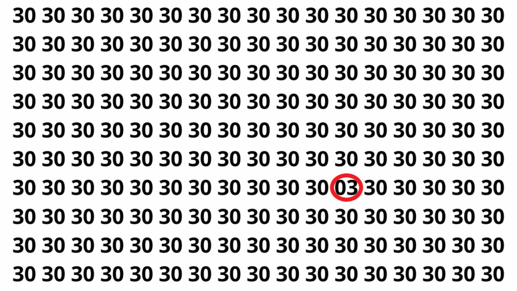 Encontre o número 03 entre os números 30 em menos de 10 segundos