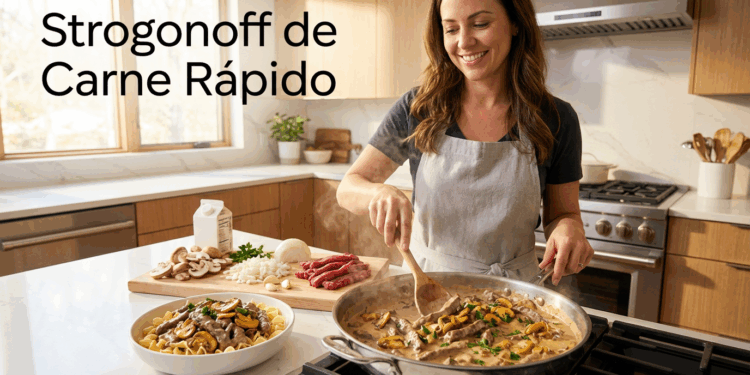 Três passos para preparar estrogonofe de carne rápido e cremoso
