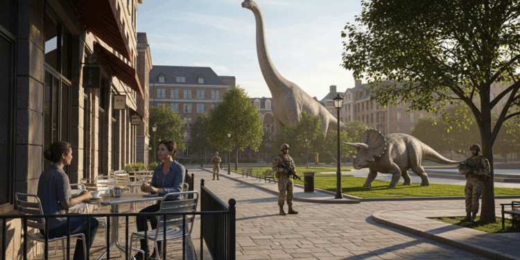 A cidade onde o Exército e os dinossauros dividem espaço com cafés e estudantes