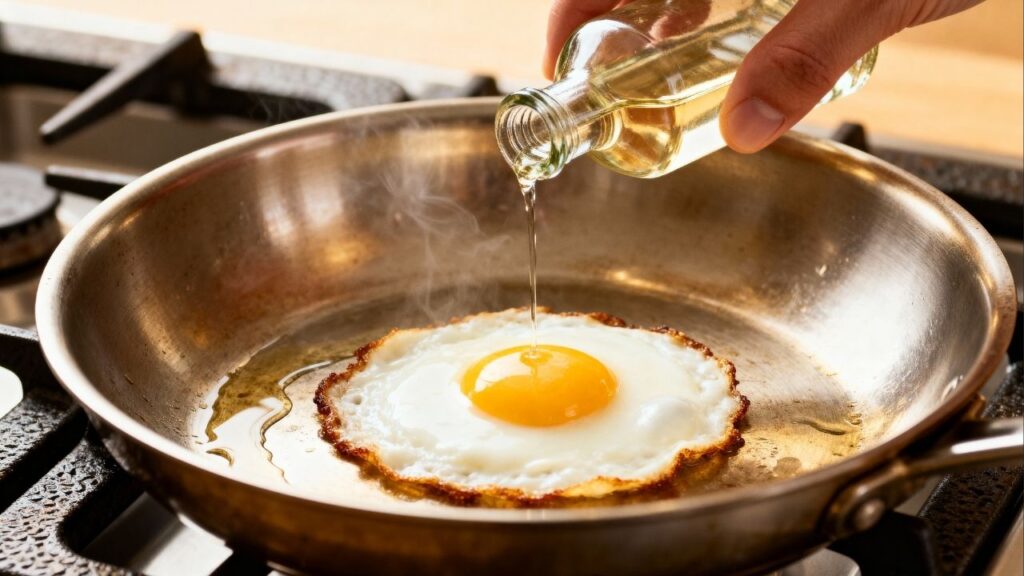 Por que borrifar vinagre na panela antes de fritar ovos muda tudo no resultado