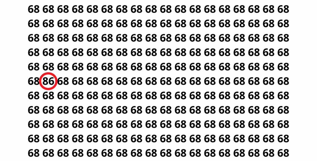 Encontre o número 86 entre vários números 68 em apenas 12 segundos neste desafio