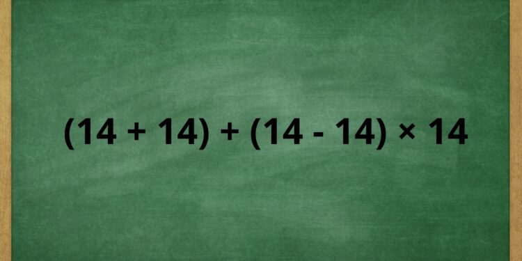 Qual é o resultado de (14 + 14) + (14 – 14) x 14? O desafio que confunde até adultos