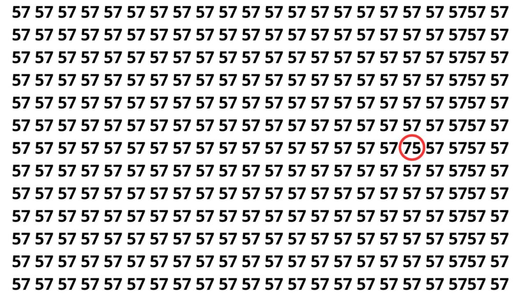 Encontre o número 75 entre vários 57