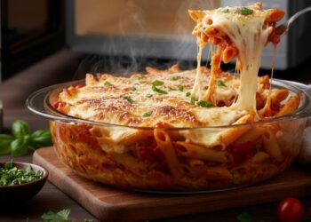 Macarrão com molho de tomate que fica pronto em menos de 10 minutos no micro-ondas, uma receita prática e deliciosa para dias corridos