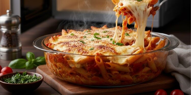 Macarrão com molho de tomate que fica pronto em menos de 10 minutos no micro-ondas, uma receita prática e deliciosa para dias corridos