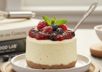 Cheesecake de micro-ondas que fica pronto em 5 minutos, com textura cremosa e sabor irresistível para o seu lanche da tarde