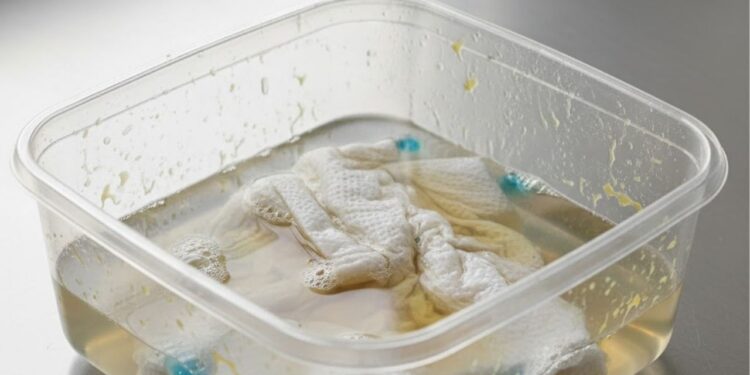 Você vai precisar de apenas uma folha de papel toalha para remover toda a gordura do pote de plástico e deixá-lo limpo em menos de 3 minutos