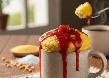 Esta receita de vó pode ser feita em menos de 5 minutos no micro-ondas, é o delicioso bolo de fubá com cobertura de goiabada