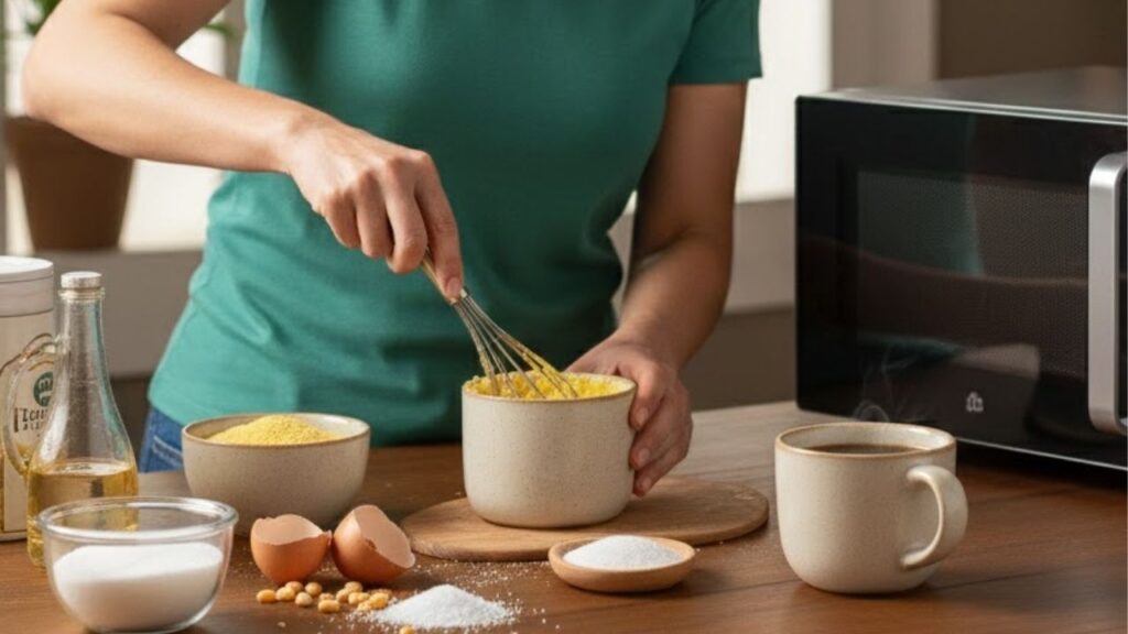 Esta receita de vó pode ser feita em menos de 5 minutos no micro-ondas, é o delicioso bolo de fubá com cobertura de goiabada