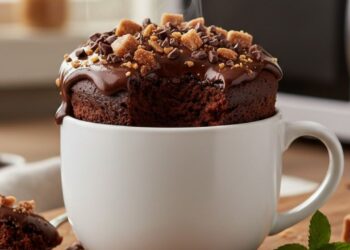 Bolo de chocolate crocante de micro-ondas fica pronto em 3 minutos com muito sabor e textura, o docinho ideal para o lanche da tarde