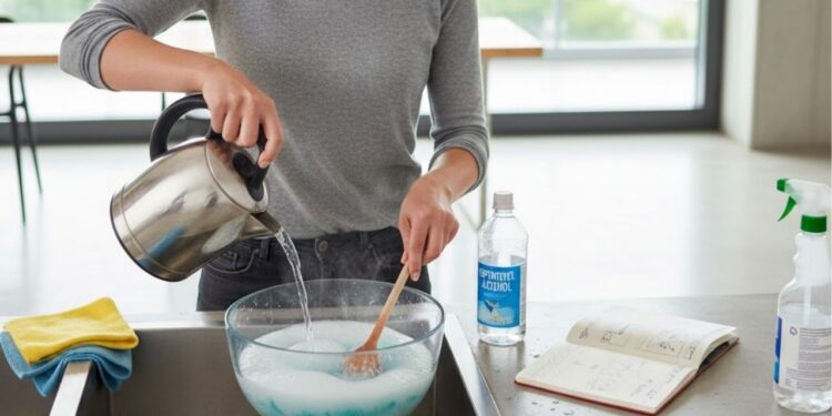 Misture detergente, álcool e água quente e veja a mágica acontecer na limpeza da sua casa, eliminando até 80% da sujeira