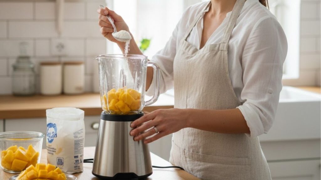 Este é o melhor jeito de comer manga no verão, uma sobremesa doce e refrescante com apenas 2 ingredientes, e feita no liquidificador