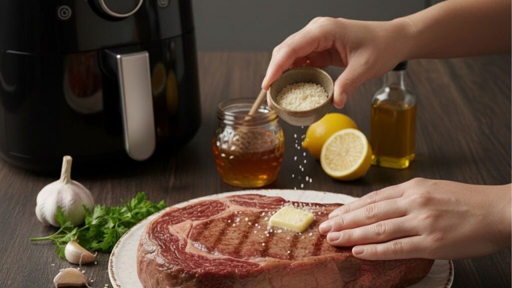 Nem churrasqueira, nem forno, aprenda a fazer o melhor e mais suculento contra filé assado na Air Fryer com vinagrete e farofa