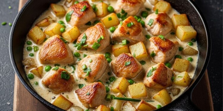 Nem forno, nem air fryer, frango cremoso com batatas na frigideira é a melhor receita para o jantar, saudável, rápido de fazer e delicioso
