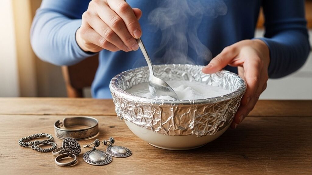 Limpe seus acessórios de prata escurecidos com papel alumínio e água quente, uma solução caseira prática que irá devolver o brilho original