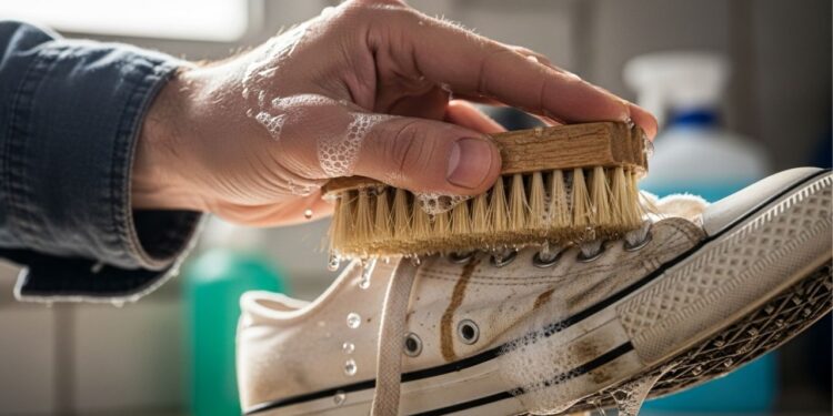 Misturinha para limpar tênis encardido com 4 ingredientes que você tem em casa, deixando branco como se fosse novo
