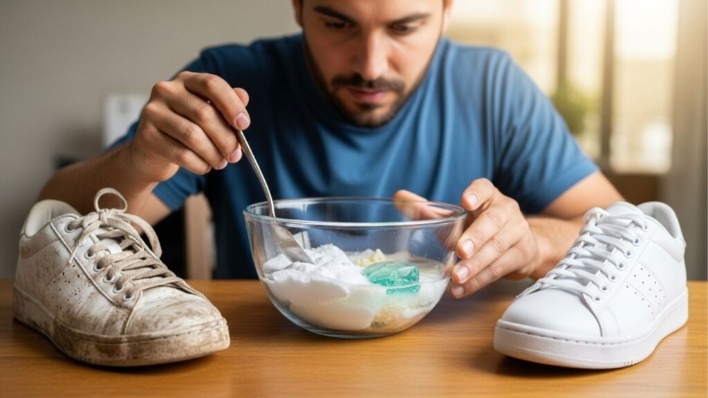 Misturinha para limpar tênis encardido com 4 ingredientes que você tem em casa, deixando branco como se fosse novo