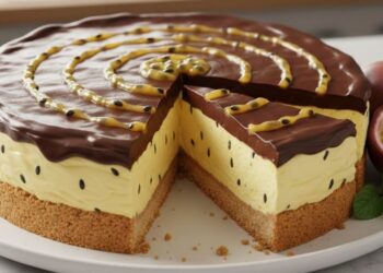 Sem gelatina, nem suco em pó, torta de maracujá trufada feita com a própria fruta, combinando crocância, cremosidade e sabor