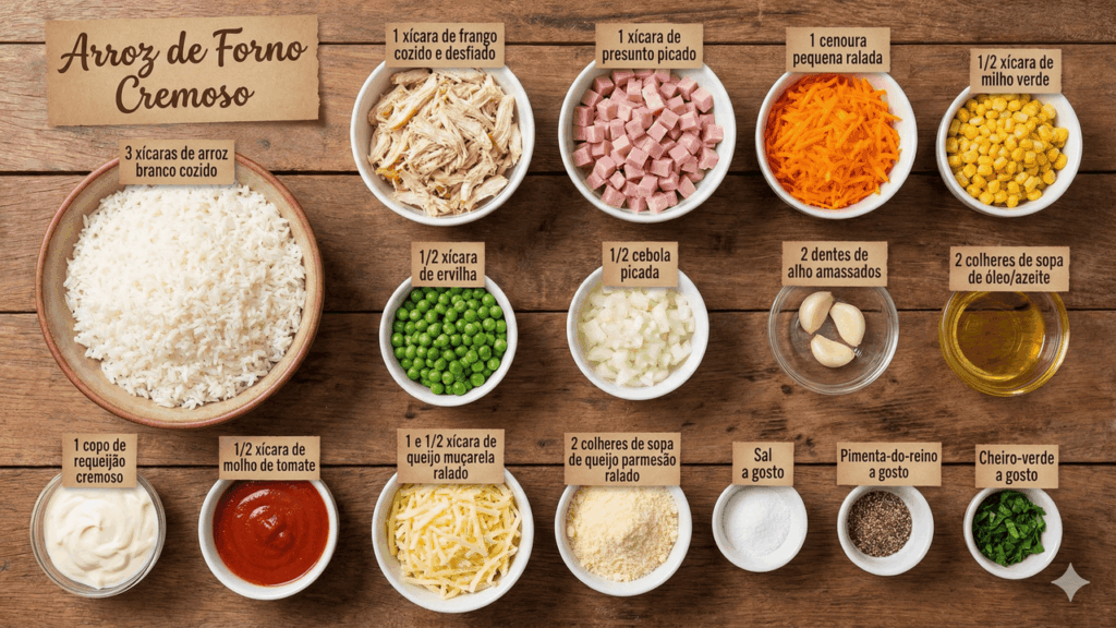 ingredientes para arroz de forno
