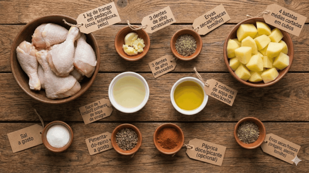 ingredientes para frango com batatas
