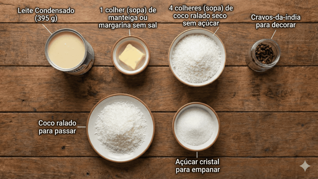 ingredientes para fazer doce de beijinho de coco