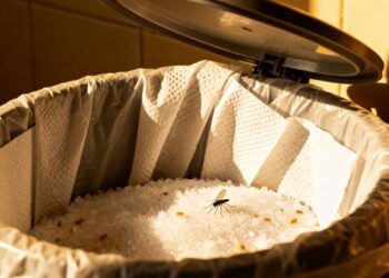 Seu lixo da cozinha não vai mais atrair mosquinhas: você só precisa de sal grosso e papel toalha
