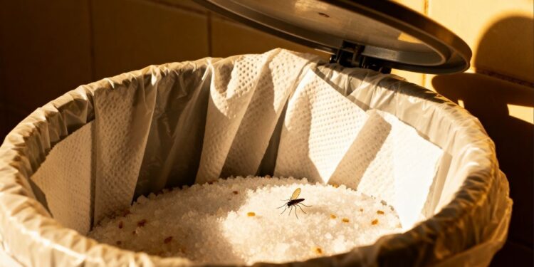Seu lixo da cozinha não vai mais atrair mosquinhas: você só precisa de sal grosso e papel toalha