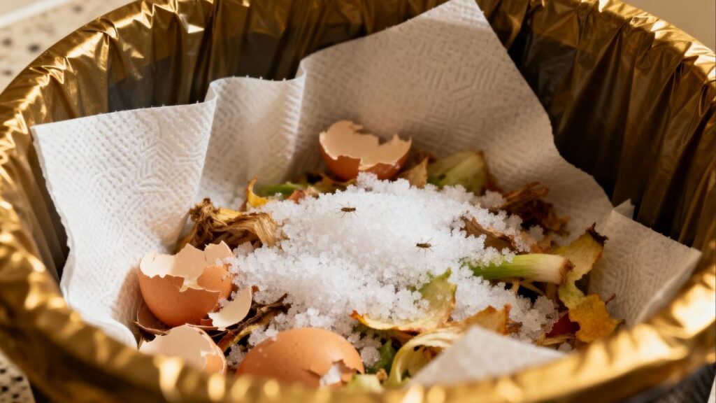 Seu lixo da cozinha não vai mais atrair mosquinhas: você só precisa de sal grosso e papel toalha