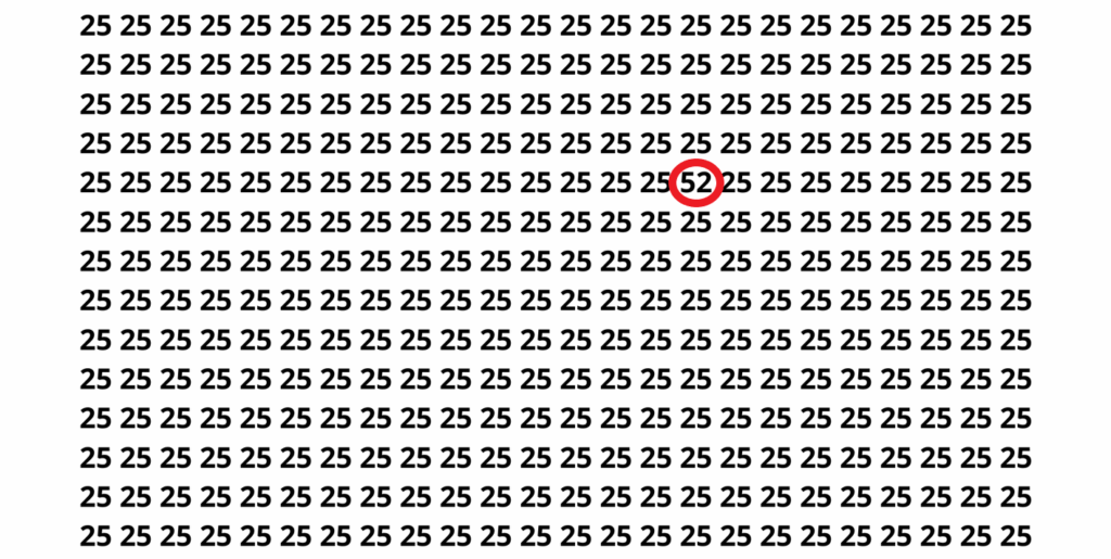 Encontre o número 25 entre vários números 52 em apenas 10 segundos neste desafio