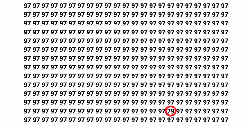 Encontre o número 79 entre vários números 97 em apenas 10 segundos neste desafio