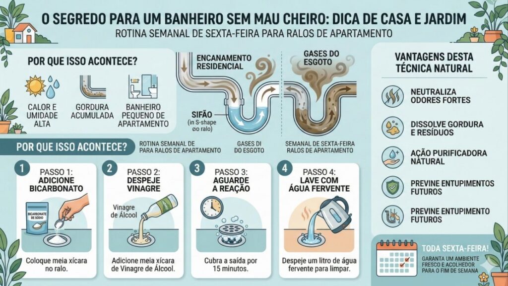 A maneira mais prática de eliminar mau cheiro do ralo do banheiro é aplicar esses 2 ingredientes toda sexta-feira
