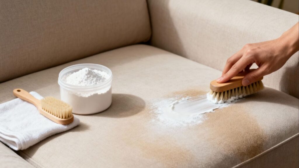 Apenas 2 colheres e o sofá claro volta à cor original, manchas antigas somem em 20 minutos