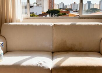 Apenas 2 colheres e o sofá claro volta à cor original, manchas antigas somem em 20 minutos