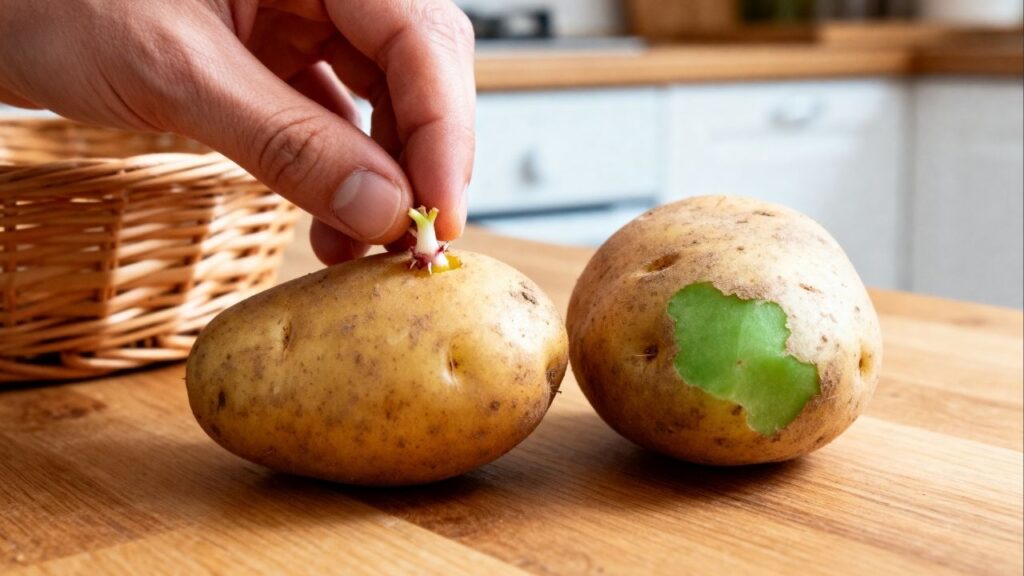 As batatas não brotam nem ficam moles por até 3 meses quando armazenadas corretamente dentro do armário