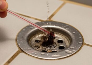 Truque simples para desentupir o ralo do banheiro usando apenas um canudo, removendo cabelos e evitando água parada