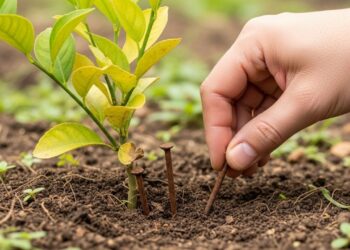 Coloque pregos ou parafusos velhos na terra próximo ao limoeiro e veja o que acontece com a árvore