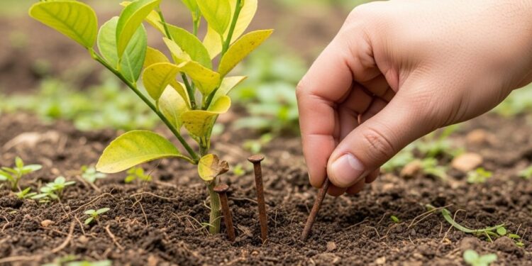 Coloque pregos ou parafusos velhos na terra próximo ao limoeiro e veja o que acontece com a árvore